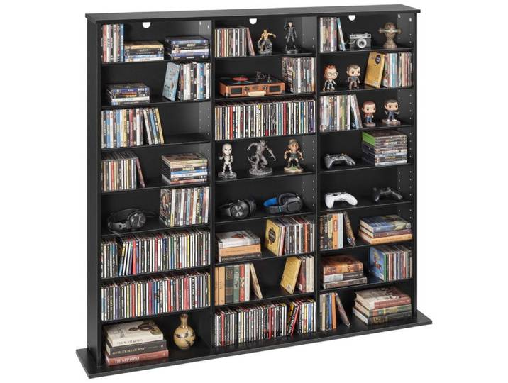 Bibliothèque Étagère-VEVOR-Meuble de Rangement Multimédia à 8 Niveaux-142x22x130 cm-Noir