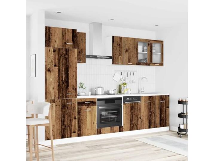 Lyon Kücheneinheit 8 Stück Holz auf Holz Engineered 1 Schublade, 5 Einlegeböden, 11 Türen, verstellbare Füße, Wandmontage, Spülmaschinenplatte