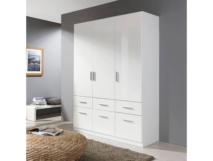 Drehtürenschrank I 136cm Weiß/Hochglanz Weiß/Alpinweiß
