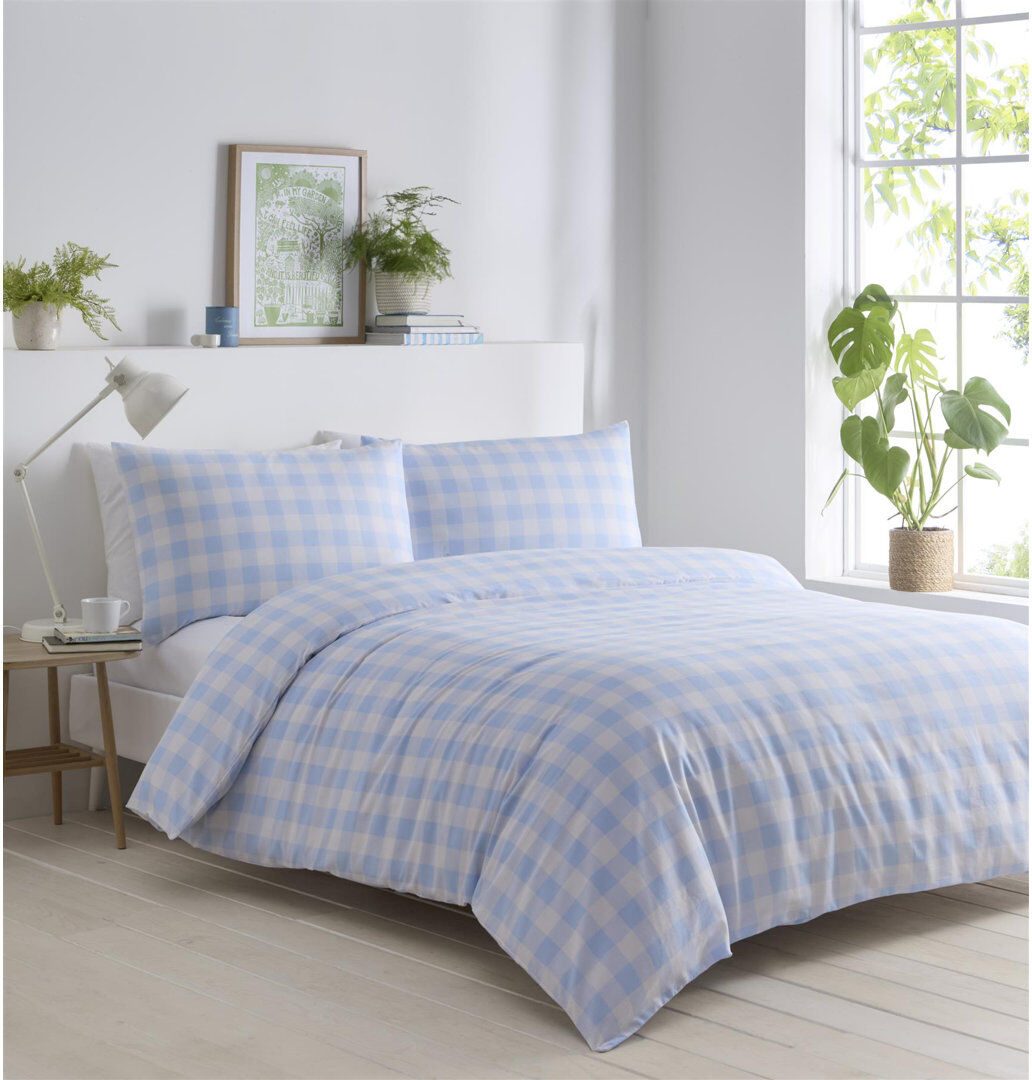 Brambly Cottage Gingham Set Blue/White Single Duvet Cover + 2 Standard Shams