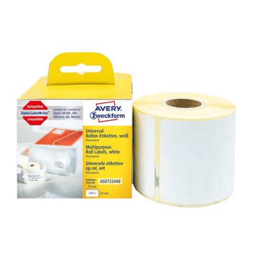 AVERY Zweckform Etikettenrolle für Etikettendrucker AS0722440 weiß, 70,0 x 54,0 mm, 1 x 320 Etiketten