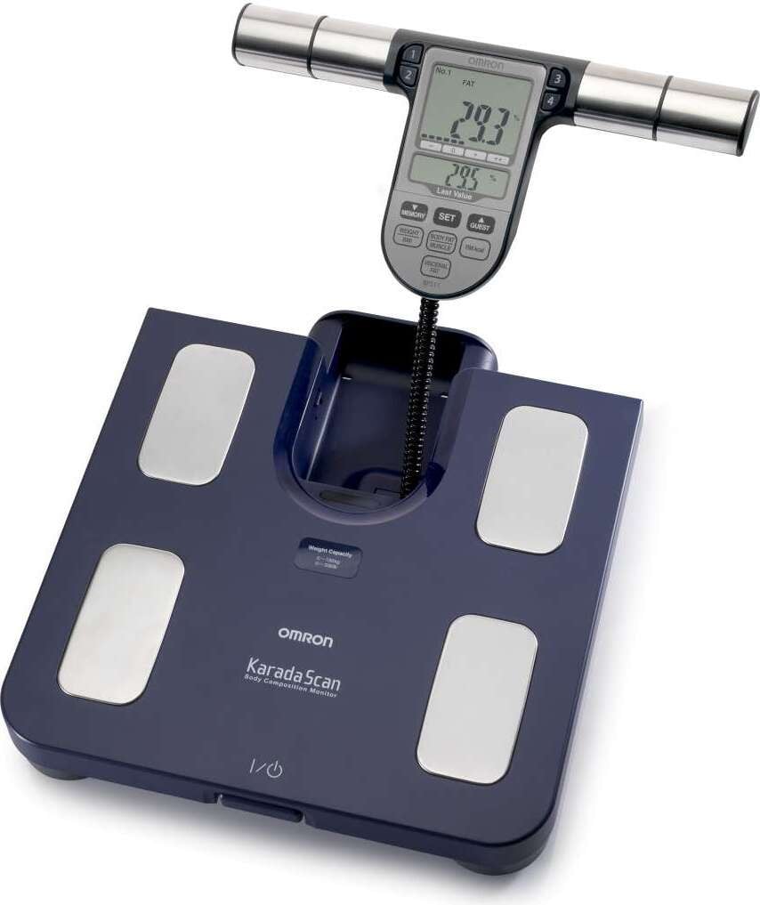 Omron BF 511 Elektronische persoonlijke weegschaal met lichaamsvet- en spieranalyse, LCD-display, maximaal 150 kg