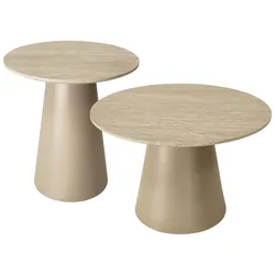 Couchtisch Oganto 2er-Set - Ø45/60 cm in Travertin-Dekor, Beige