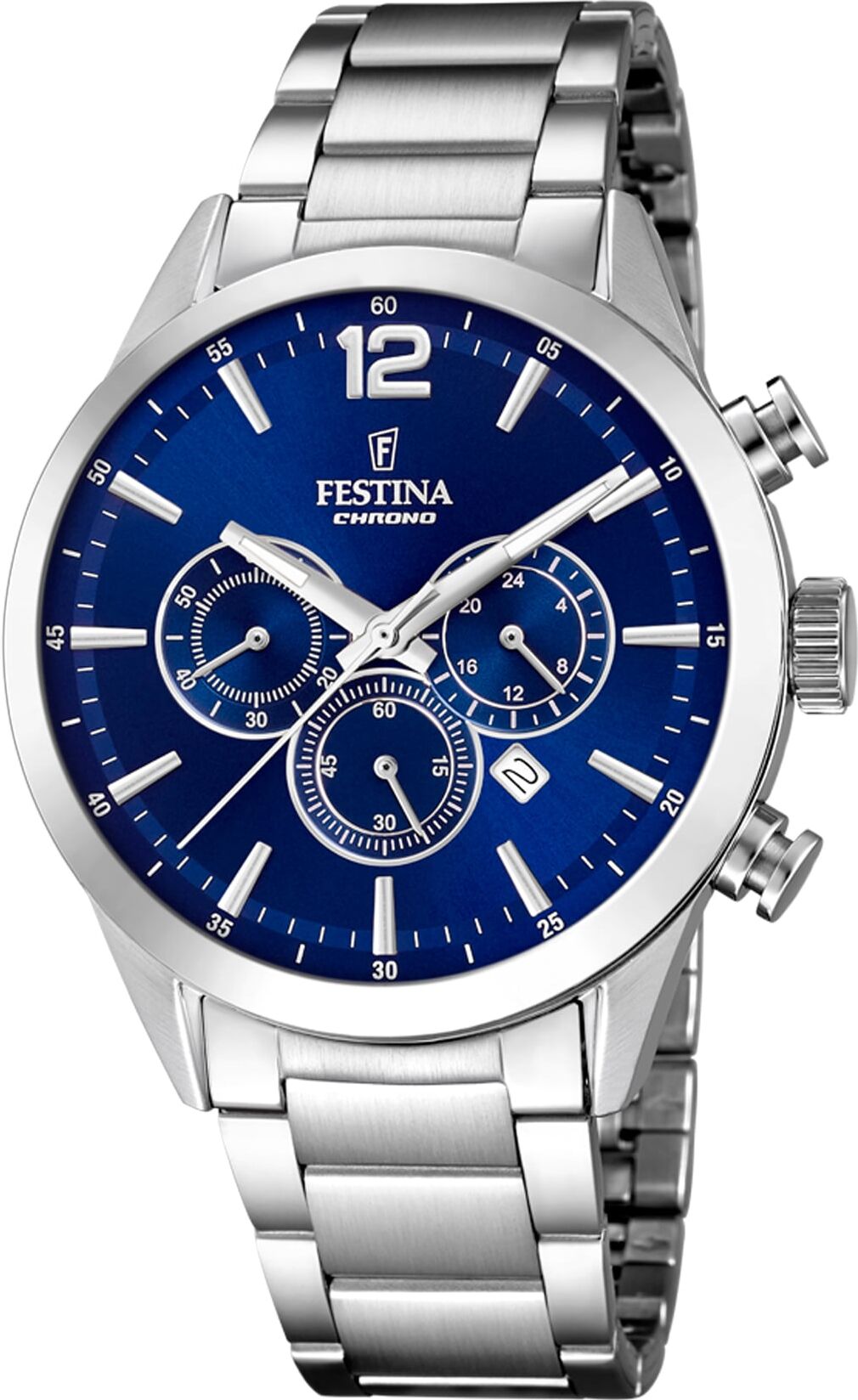 Chronograph FESTINA "Timeless Chronograph", silber (silberfarben, blau, blau), Armbanduhren, Herren, silberfarben, Chronograph, Armbanduhr, Quarzuhr, Herrenuhr, Stoppfunktion, Edelstahlarmband,Datum