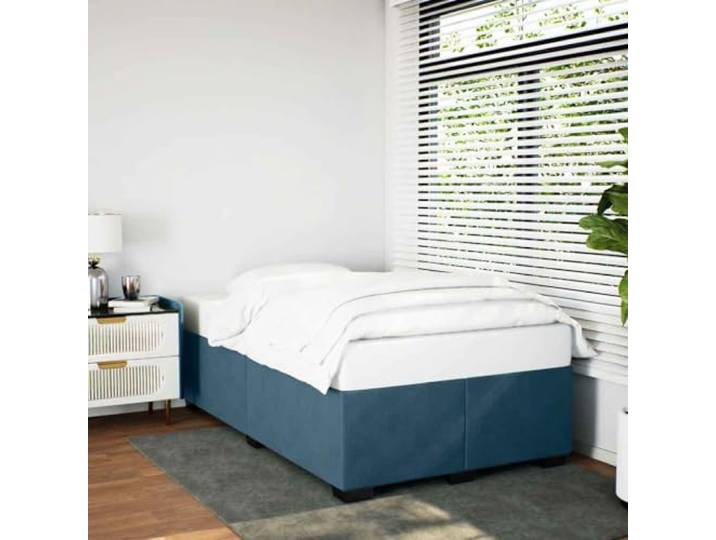 RJPLMFV Bettgestell, Velours, Blau, 120 x 200 cm Lattenrost inklusive, robuste Füße, weicher Stoff, ohne Matratze