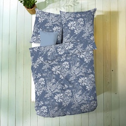 Kaeppel Musselin Bettwäsche Flora 155x220 cm + 80x80 cm | indigo - blau