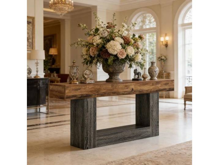 Table basse longue et étroite en bois console et table rectangulaire derrière canapé caractéristiques détaillées