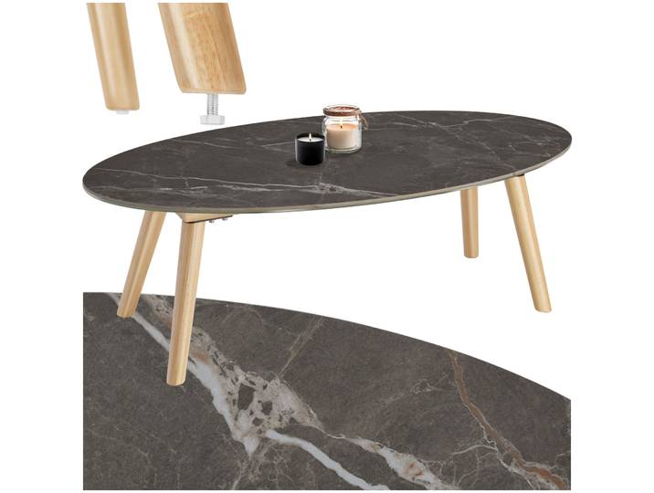 Ovaler Couchtisch Acerra, Marmoroptik 100x50x34,5 cm - natur