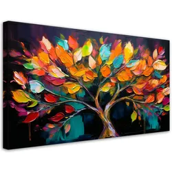 WANDBILD bunte baumblätter bemalt