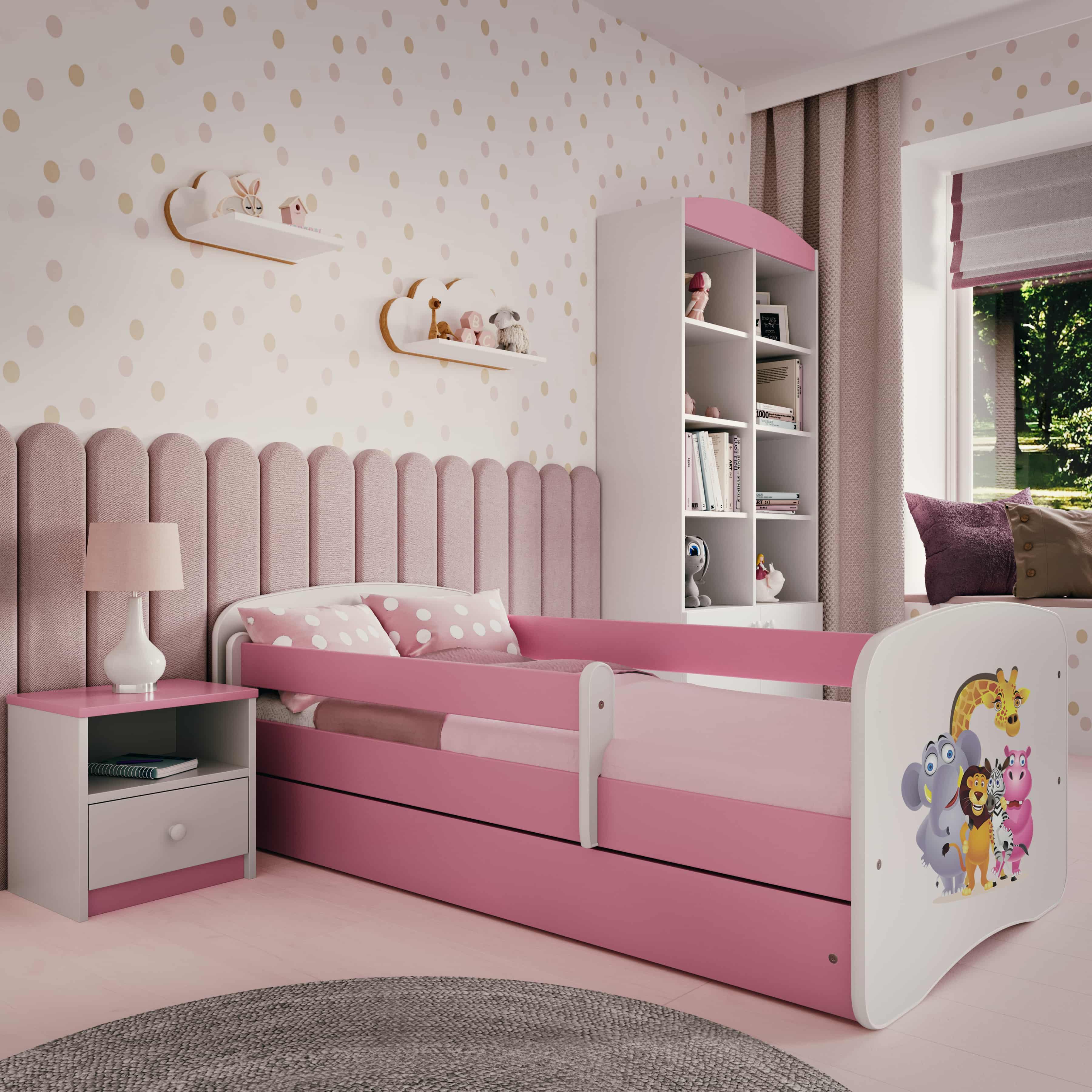 Kinderbett Jugendbett Zoo 70x140, 80x160, 80x180 cm - Komplettset mit Schublade & Rausfallschutz