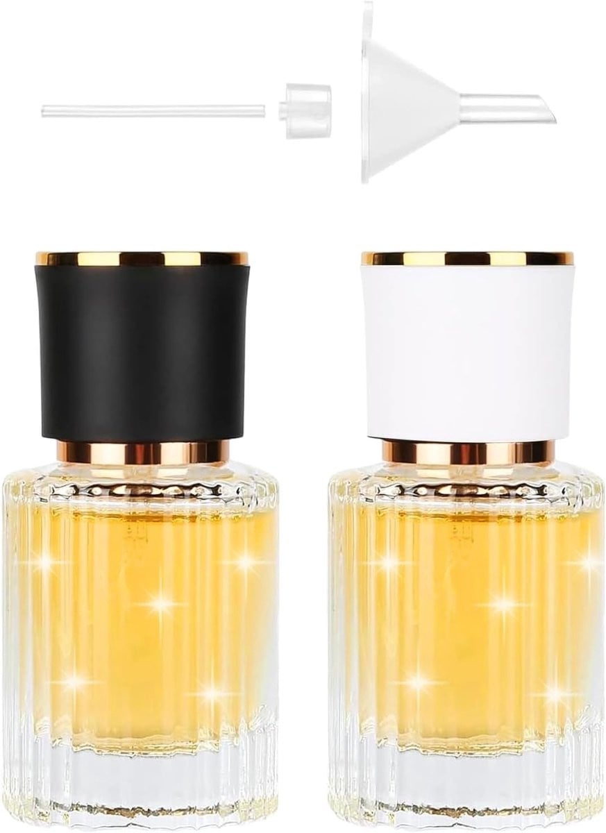 Set van 2 navulbare glazen parfumatomizers van 30ml met druppelaar en ventiel