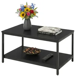 Relaxdays Couchtisch mit Ablage Materialmix Schwarz