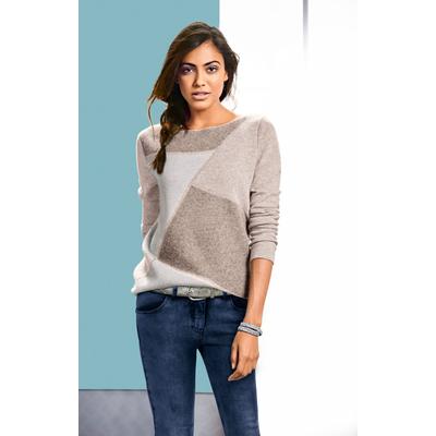 Strickpullover HEINE "U-Boot-Pullover", Damen, Gr. 42, braun (sesam, ecru), 100% Kaschmir, gemustert, Pullover Strickpullover