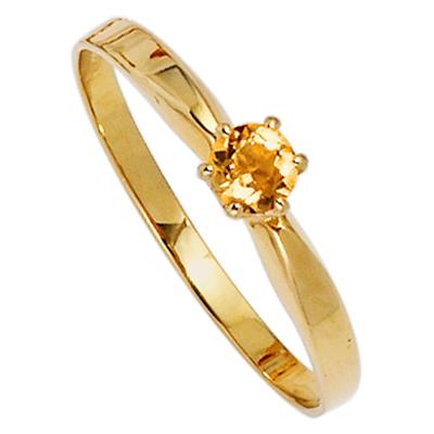 Goldring JOBO "Ring mit Citrin" Gr. 52, gelb (gelbgold 585), Fingerringe, Damen, 52, Gelbgold 585, Goldring, 585 Gold