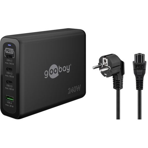 goobay Ladeadapter schwarz, Kabellänge: 1,0 m, 240 Watt