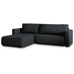 ECKSOFA TURIN Schwarz Geflochtener Stoff mit Schlaffunktion