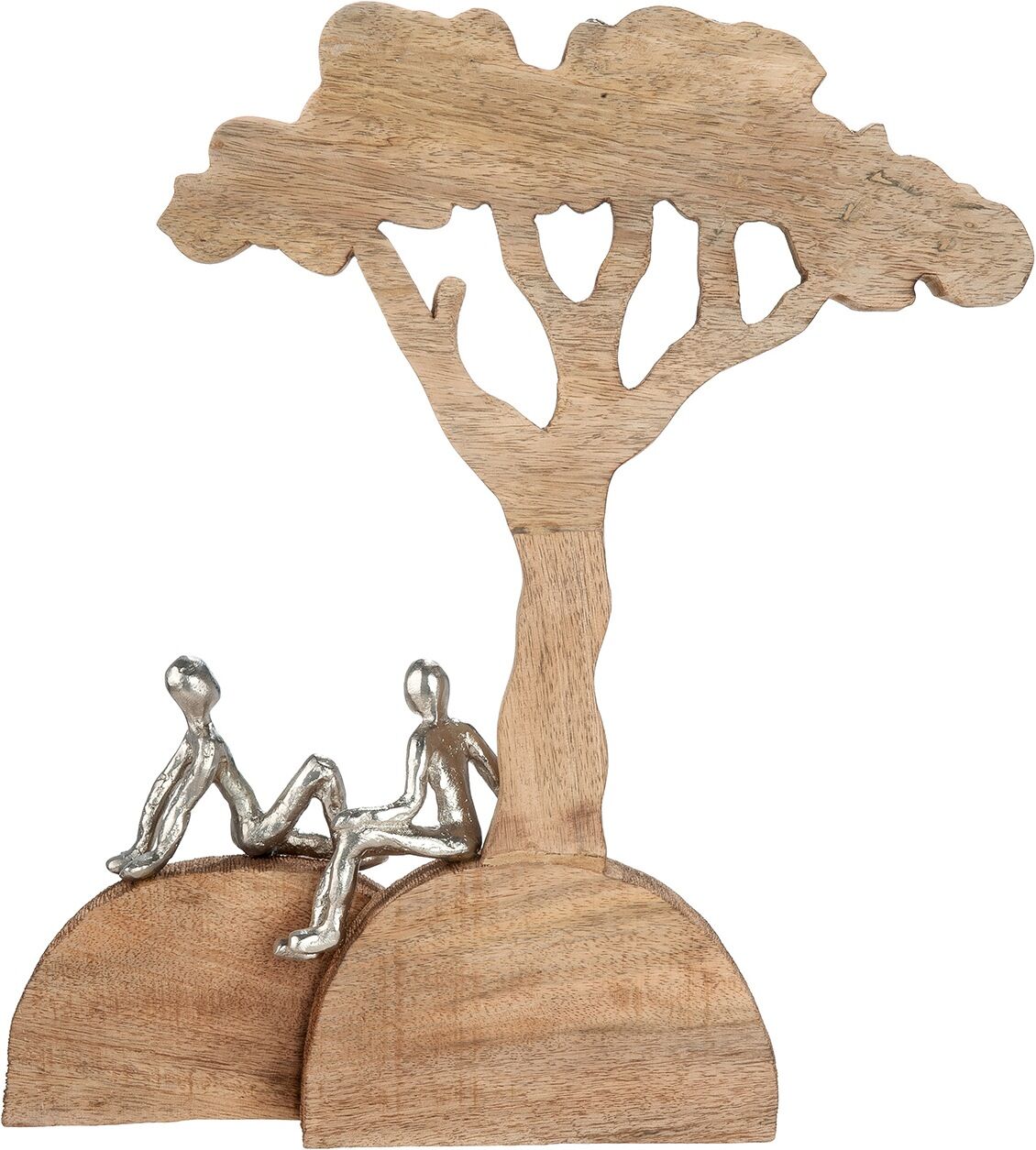 Skulptur GILDE "Skulptur Baum Relaxing naturfarben", braun (naturfarben), B:41cm H:44,5cm T:7,5cm, Mangoholz, Dekofiguren, Skulptur, Entspannung Ruhe Auszeit Paar Harmonie Wellness naturfarben B/H/T: 41cm x 44,5cm x 7,5cm, Baum