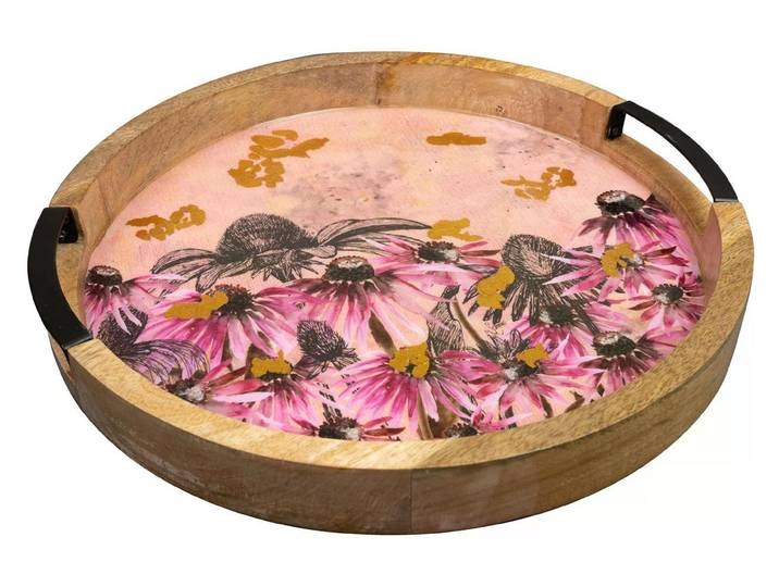 Tablett CHALET Polly Ø 35 Pink , pink (braun, pink), B:35cm H:4cm T:35cm, Tabletts, Tablett, Holzart: Mango (Indien)