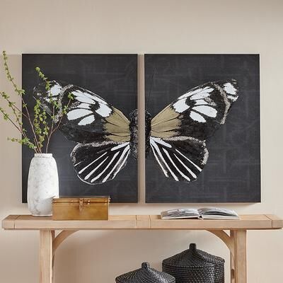 "Neutral Butterfly Canvas Wall Art - 21"" X 30"", Right - Grandin Road"