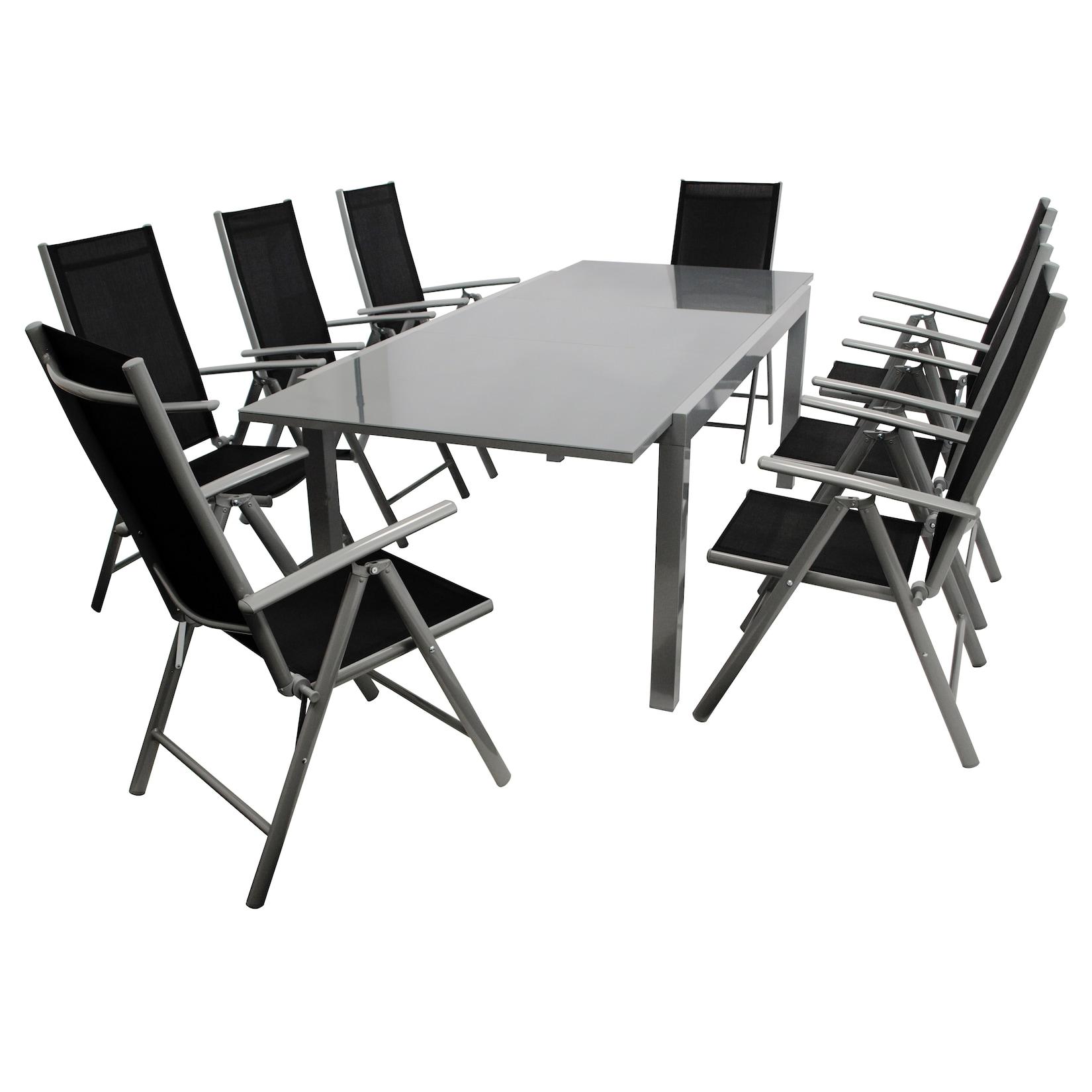 Garnitur MARINA 9-teilig, Aluminium silbergrau + Kunstgewebe schwarz