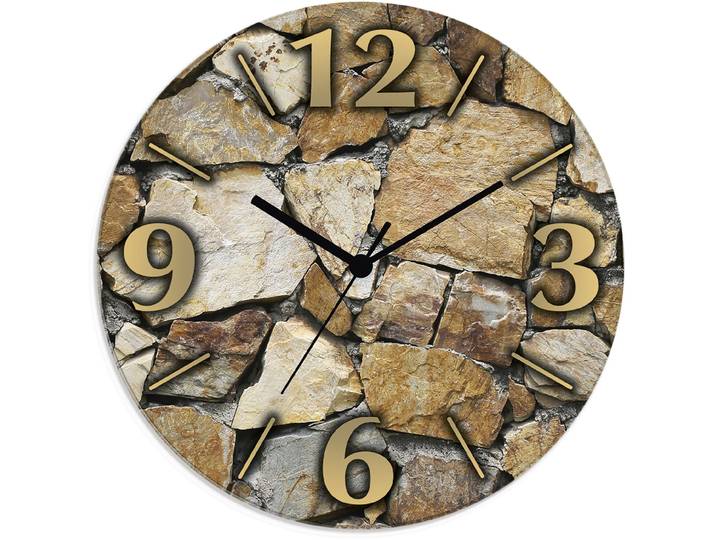 Wanduhr ARTLAND Braune Steinwand , beige (natur), B:30cm H:30cm T:1,8cm, Wanduhren, Wanduhr, wahlweise mit Quarz- oder Funkuhrwerk, lautlos ohne Tickgeräusche