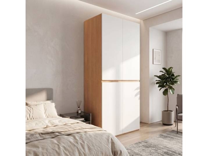 Armoire laquée 4 portes avec tringle et 2 tiroirs armoire de chambre enfant Armoire de scandinave Meuble haut 90x50x200-Blanc