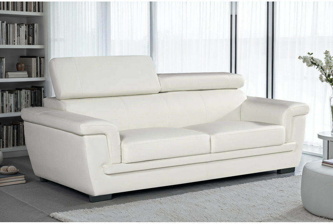 17 Stories Syniya Genuine Leather Sofa White Genuine Leather 3