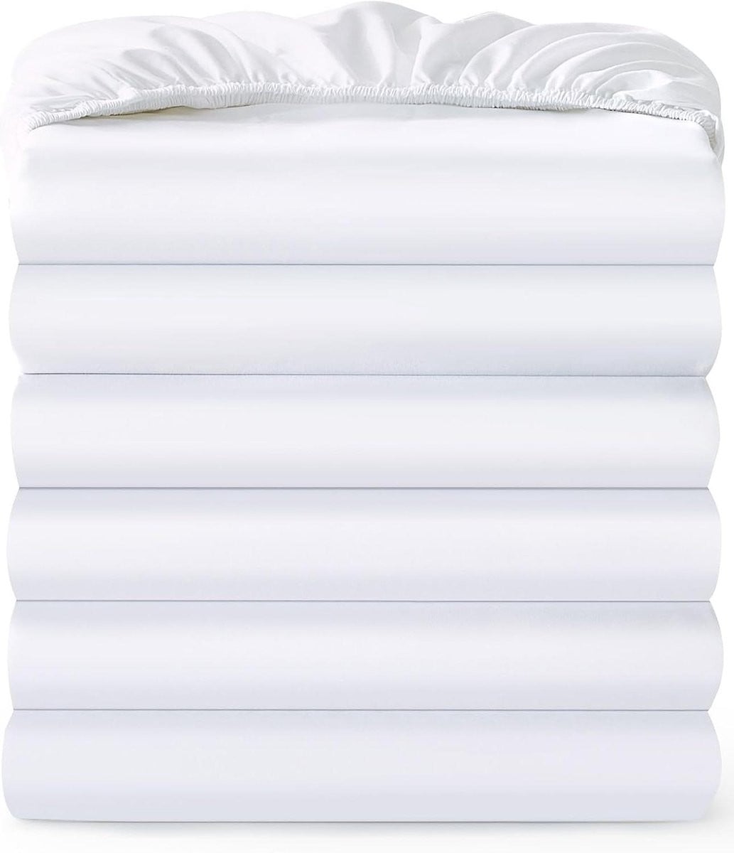 Set van 6 witte zachte geborstelde hoeslakens voor Twin bedden