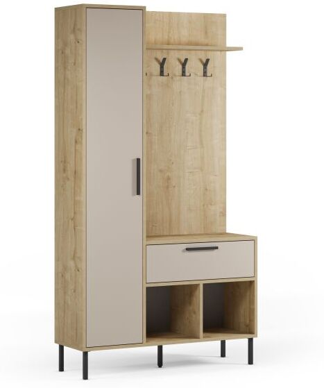 duehome Mueble recibidor con armario y perchero 108 cm Vesta - Roble Beige