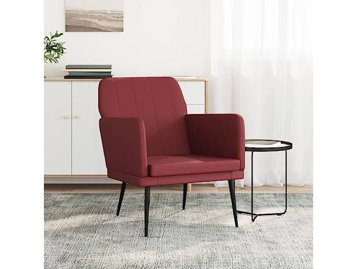 WHOPBXGAD Kunstleder Gepolstert Modern 61x78x80 cm Weinrot Sessel Weinrot 61x78x80 cm Kunstleder, bequemer Relaxsessel mit Metallgestell, pflegeleichter Ohrensessel für Wohnzimmer und