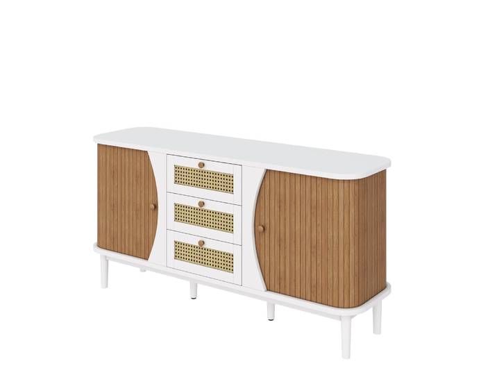 Buffet blanc 3 tiroirs rotin 2 portes coulissantes cannage
