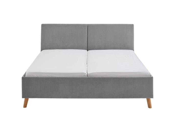 Polsterbett Kopfteil mit teifem Einzug mittig, 160x200 cm - Farbe: lichtgrau - Material: Stoff - 14