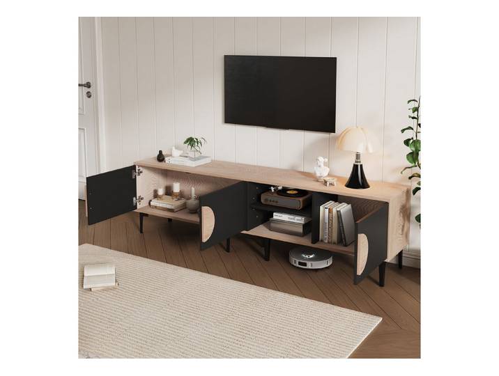HAUSS SPOLE Lowboard mit Ablagefächer TV-Schrank Lowboard mit Füße Aufbewahrung funktional (Packung, 1 St., 180*35*49cm lowboard Fernsehschrank), mit 2 Schränke, TV-Board mit 2 offene Ablagefächer
