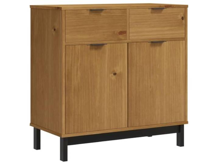 Foknhdi Sideboard FLAM 80x40x80 cm Kommode aus Massivholz Kiefer Vielseitige Anrichte im Flur oder Wohnzimmer mit zwei Schubfächern, zwei Schranktüren sowie stabiler Wandbefestigung.