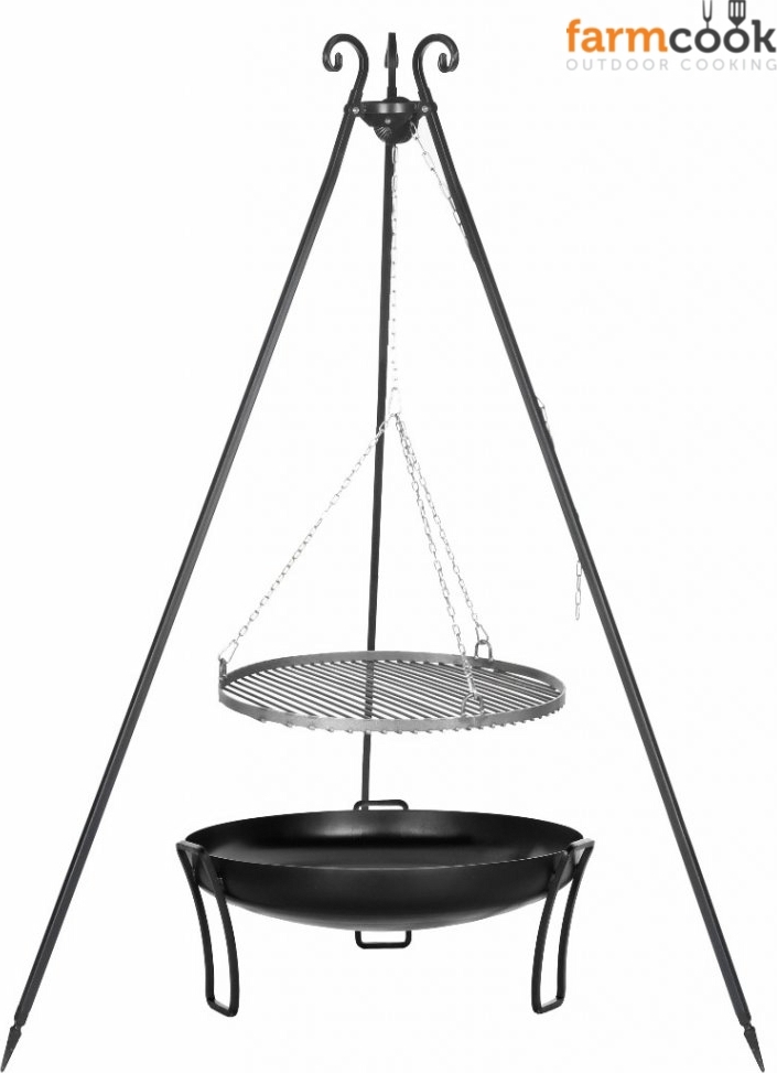 Farmcook E00780 Schwenkgrill mit Dreibein VIKING (Rost aus Rohstahl+Dreibein+Feuerschale Pan 39) ; Rost (Durchmesser): 50cm ; Feuerschale (Durchmesser): 60cm ; Höhe: 180cm