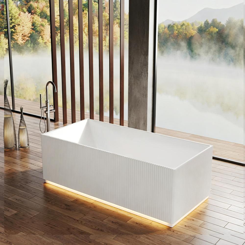 Badewanne, Acryl-Badewanne, freistehende Badewanne, eckige Badewanne, eckige Streifen-Badewanne, LED-Badewanne.150*75*58cm/TW-7685-150/
