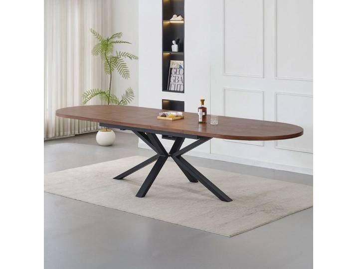 Table à manger ovale extensible 180-300 cm décor noyer - VENTER