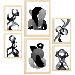 POSTER Set Mit 6 Gebogener Körper In Liebhaber Abstrakt Ästhetische Dekorative Gemälde Für Ihr Wohnzimmer Zuhause A3 & A4 Rahmen Aus Hellem Holz