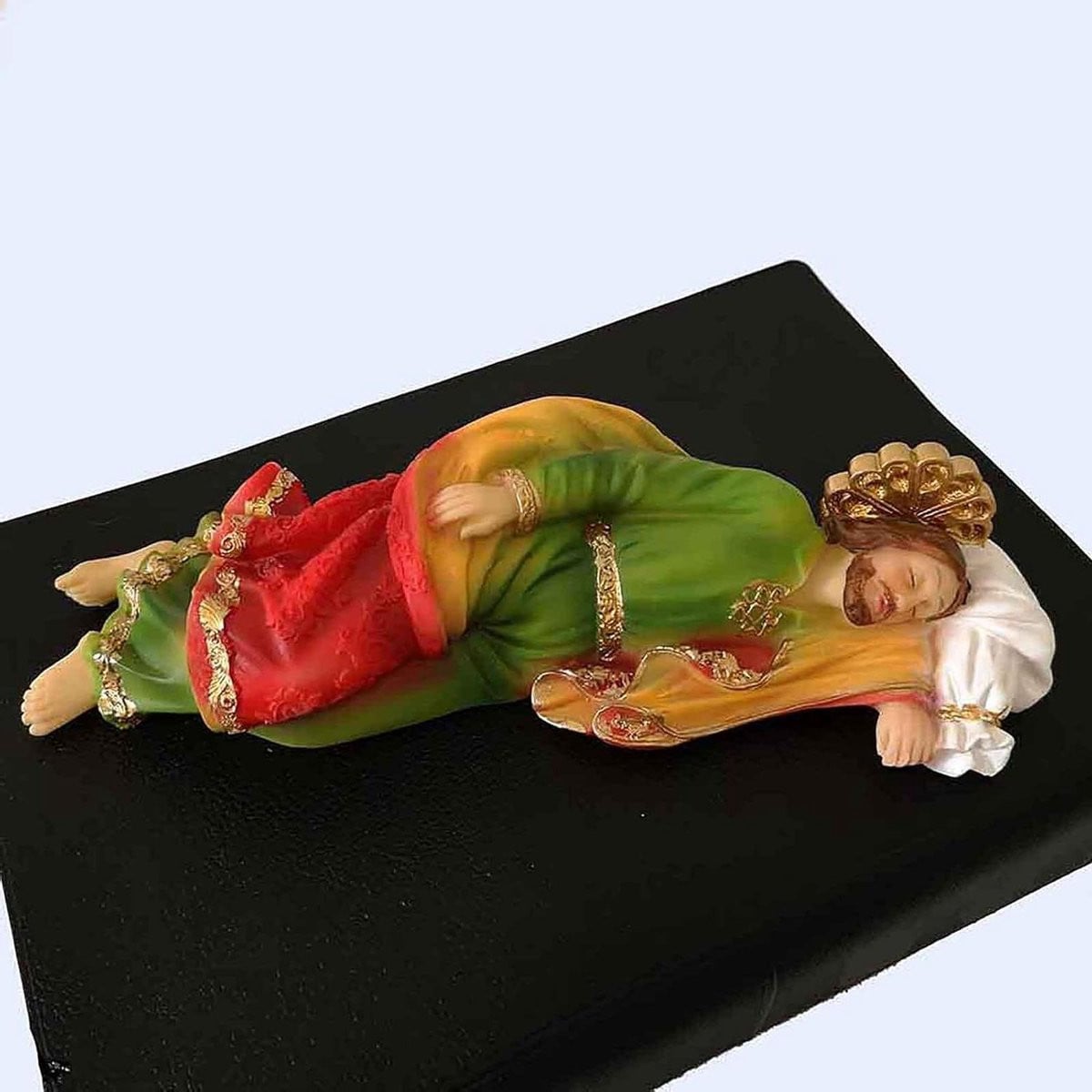 Sint Jozef Beeldje - Handgeschilderde Religieuze Decoratie - Bruin - Hoogte: 11 cm