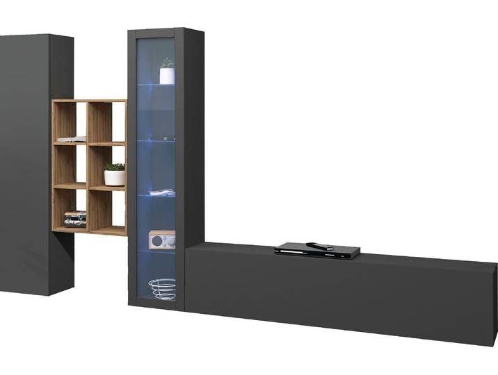 Wohnwand HOME AFFAIRE Maruska , grau (anthrazit, anthrazit), B:320cm H:180cm T:30cm, Holzwerkstoff, Kastenmöbel-Sets, Wohnwand