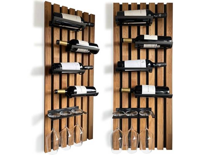 FLEXISTYLE Weinregale aus Holz flaschengestell schwarz Wand für die Wand wandmontage küche Metall Holz 40 cm breit groß (98x40 4 Flaschen & Gläser)