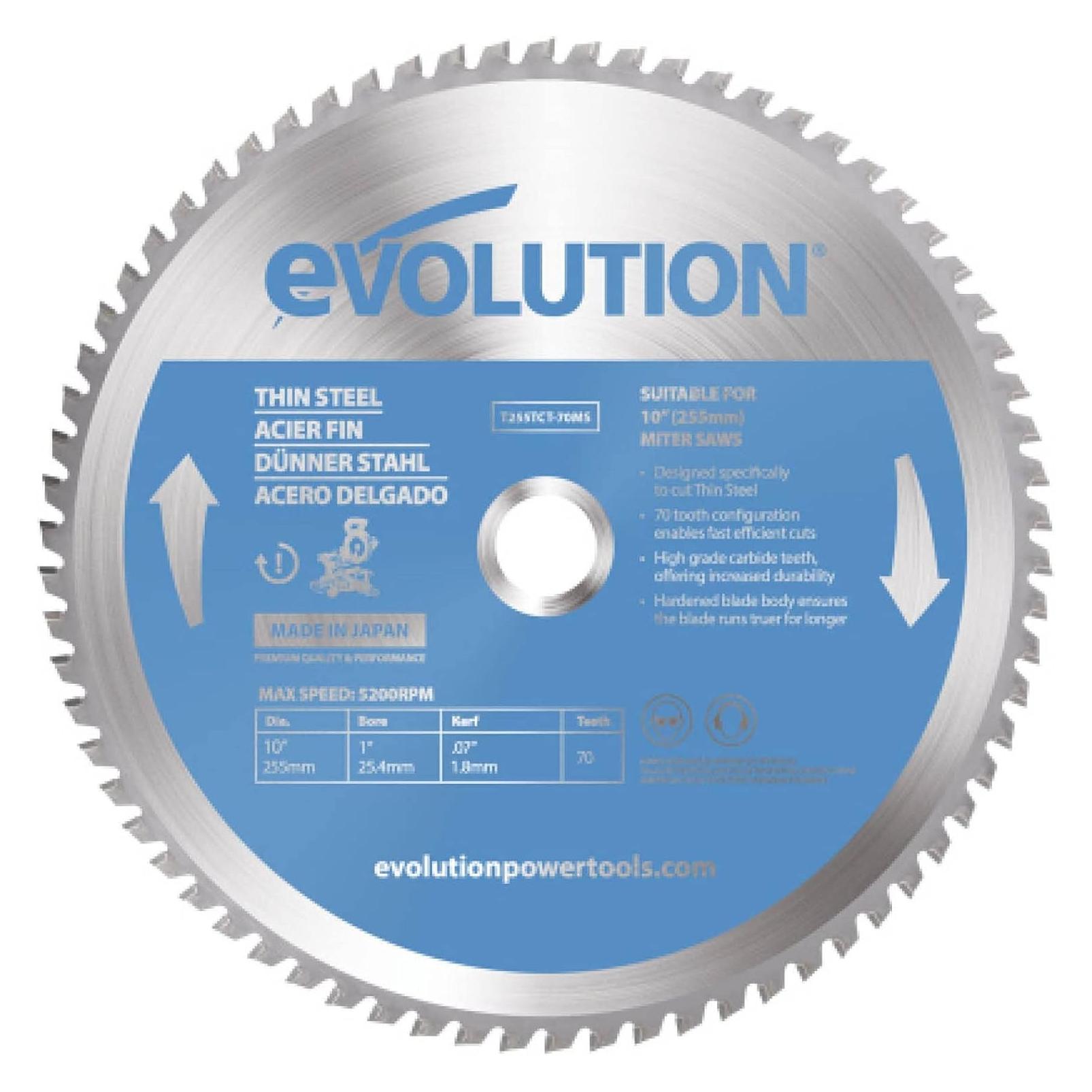 Evolution Das TCT-Sägeblatt ist zum Schneiden dünner 255-mm-Sägeblätter ausgelegt (EVO-T255TCT-70MS)