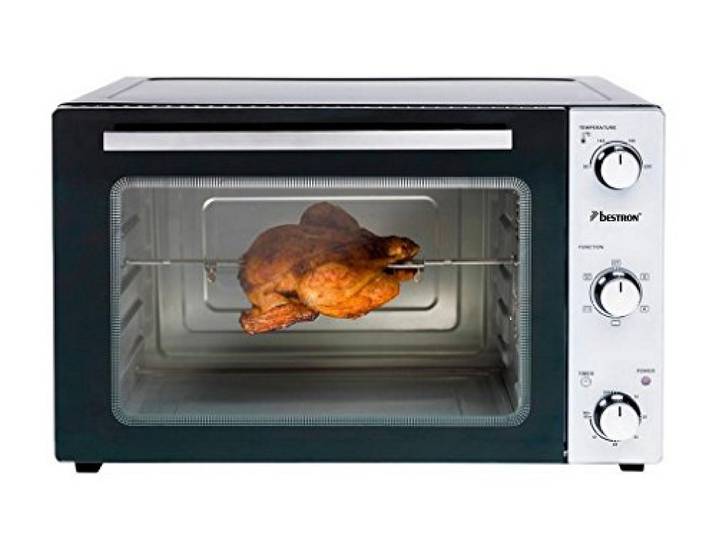Bestron AOV55 2-in-1 Mini-Backofen mit Drehspieß, 55 Liter, 2000 W, Edelstahl, Schwarz