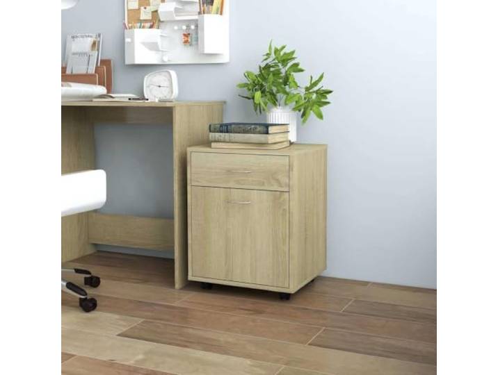 HPUYRFG Rollschrank Sonoma-Eiche 45x38x54 cm Holzwerkstoff mit 1 Tür und 1 Mobil durch Rollen mit Bremsen, pflegeleichte Oberfläche, kompaktes Format, vielseitig einsetzbar