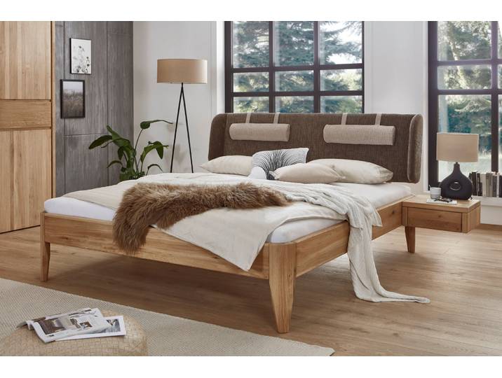 Easy Sleep Doppelbett KT13 aus massiver Wildeiche mit gebogenem Kopfteil – 3%-Vorkasse-Rabatt