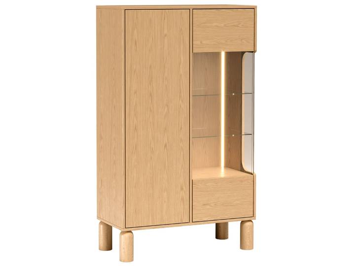 Zweiflügelige Sanden-Vitrine mit LED-Beleuchtung, 89 cm, Eiche