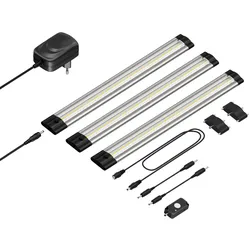 ledscom.de LED Unterbau-Leuchte Siris, Bewegungsmelder, flach, 30cm, je 370lm, weiß, 3er Set