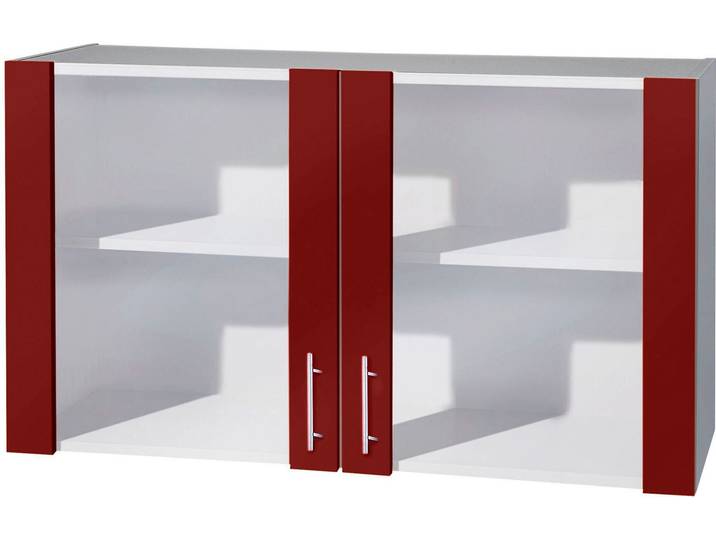 Glashängeschrank WIHO KÜCHEN Kiel , rot (front: burgund, korpus: steel grau), B:100cm H:56,5cm T:35cm, Schränke, Glashängeschrank, Front mit Glaseinsatz