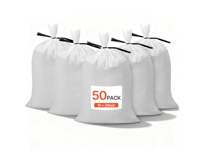 VEVOR Sacs de Sable Vides Lot de 50 Sacs de Sable Résistants 40x66 cm pour Protection Contre Inondations\, avec Attaches Charge 22\,7 kg par Sac Polypropylène Tissé Résistants aux Déchirures et aux UV
