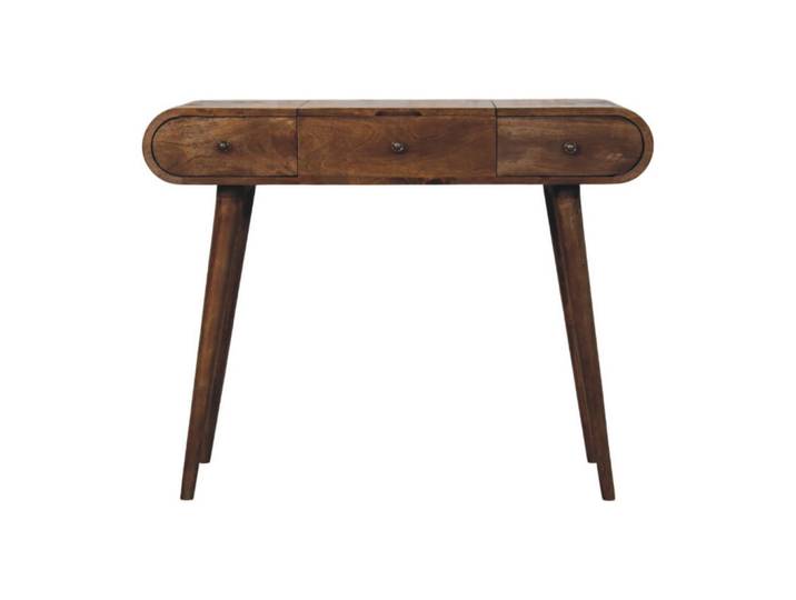 Artisan Furniture Kosmetiktisch Konturierte Rundung, Dunkelbraun, Holz, Echtholz,Mangoholz, Holz Optik, 3 Schubladen, Rechteckig, 100x80x40 cm, Schlafzimmer, Schminktische